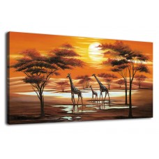 Large Canvas Art Wall Decor Panoramic Canvas Artwork African Giraffe Sunset Abstract Painting Contemporary Pictures Wall Art for Kitchen Office Home Decoration