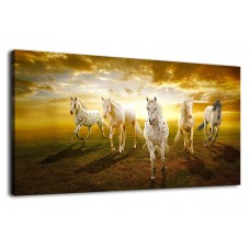 Large Canvas Art Wall Decor Panoramic Canvas Artwork Running Horses Sunset Painting Contemporary Pictures Wall Art for Living Room Bedroom Bathroom Kitchen Office Home Decoration