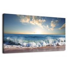 Wall Art Canvas Painting Blue Waves Beach Large Modern Artwork Canvas Prints Summer Season Contemporary Pictures Framed Ready to Hang for Home Decoration