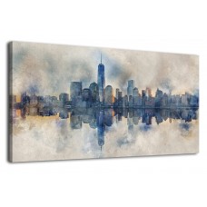 Canvas Wall Art Abstract Painting New York Skyline Modern Artwork Panoramic Contemporary Pictures for Home Office Decoration