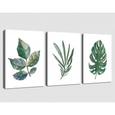 Canvas Wall Art Green Leaf Simple Life Painting 12" x 16" x 3 Pieces Framed Canvas Pictures Prints Contemporary Watercolor Artwork Ready to Hang for Home Decoration Office Wall Decor